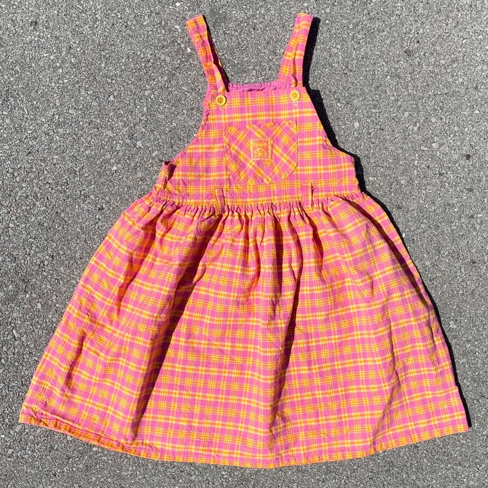 Plaid Fruit Patch Vtg 1990s Eaton Kids Dress Youth Size (6X)